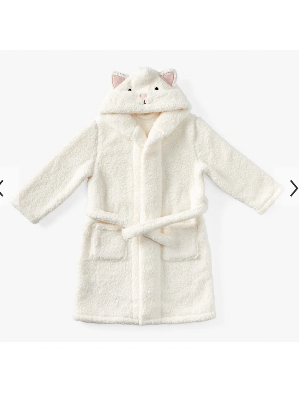 PBK Pottery Barn Kids Hooded Plush Sherpa Critter Robe Kitty Ears White Sz 4-6